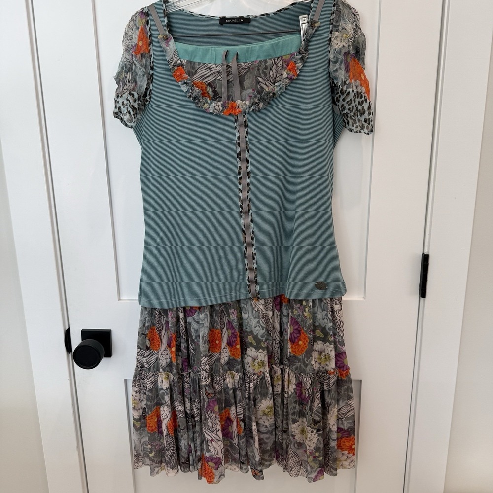 Garella Ethereal Folk Inspired Boho Top & Midi Skirt Size 3 US MED